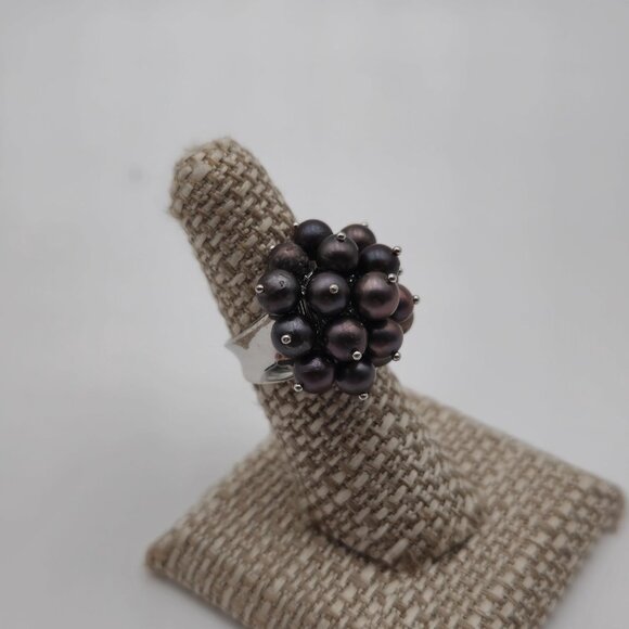 Size 6.25 Sterling Silver Cluster Of Genuine Pearls Open Ring A2197 - Picture 2 of 10